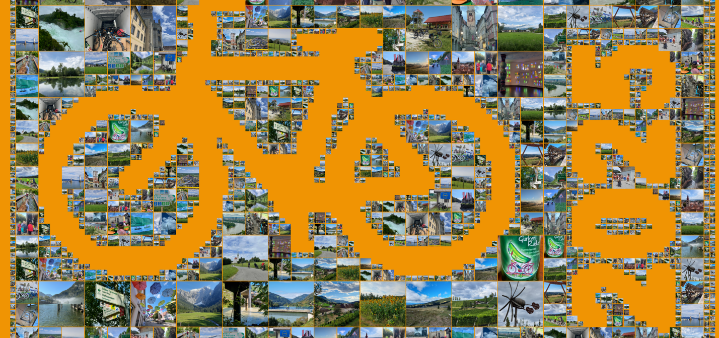 Radreisen Impression 2024 Collage mit Bilder aus 2024 mit Fahrrad Symbol und Jahreszahl 20205