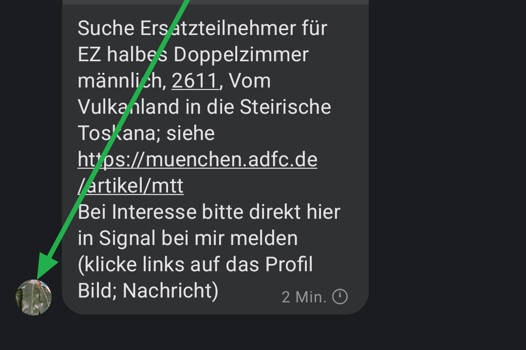 Beschreibung wie der Suchende in Signal kontaktiert wird.